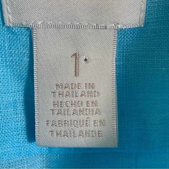 Chico's Turquoise Button Down Linen Lightweight 3/4 Sleeve Spring Blouse - Picture 7 of 9